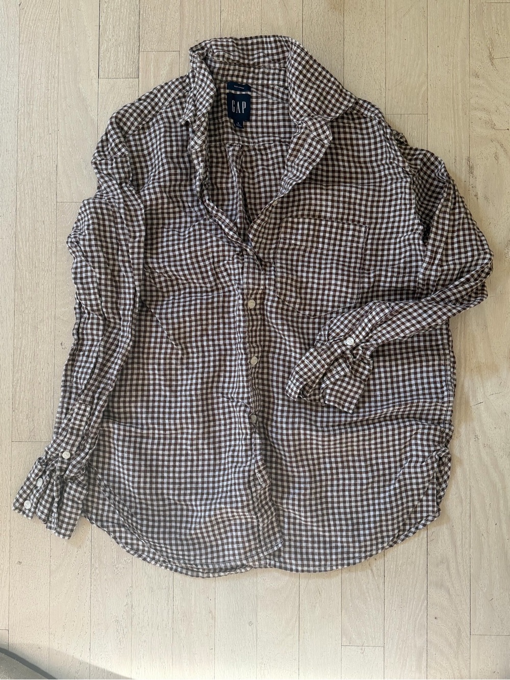 GAP Brown and White Gingham Button-Down Shirt